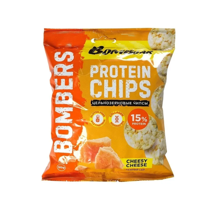 

Чипсы Цельнозерновые BomBbar Protein Chips Протеиновые Вкус Нежный Сыр - 50 г