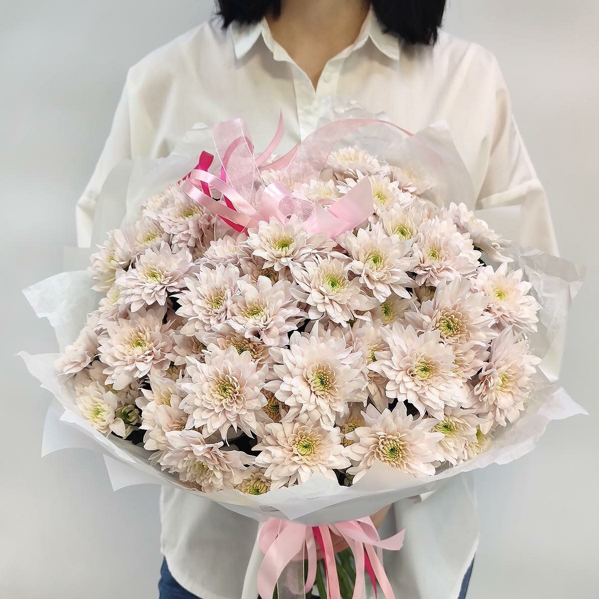 

Букет цветов, Талисман Флора, Кремовый туман из 15 хризантем, B2328, 45см