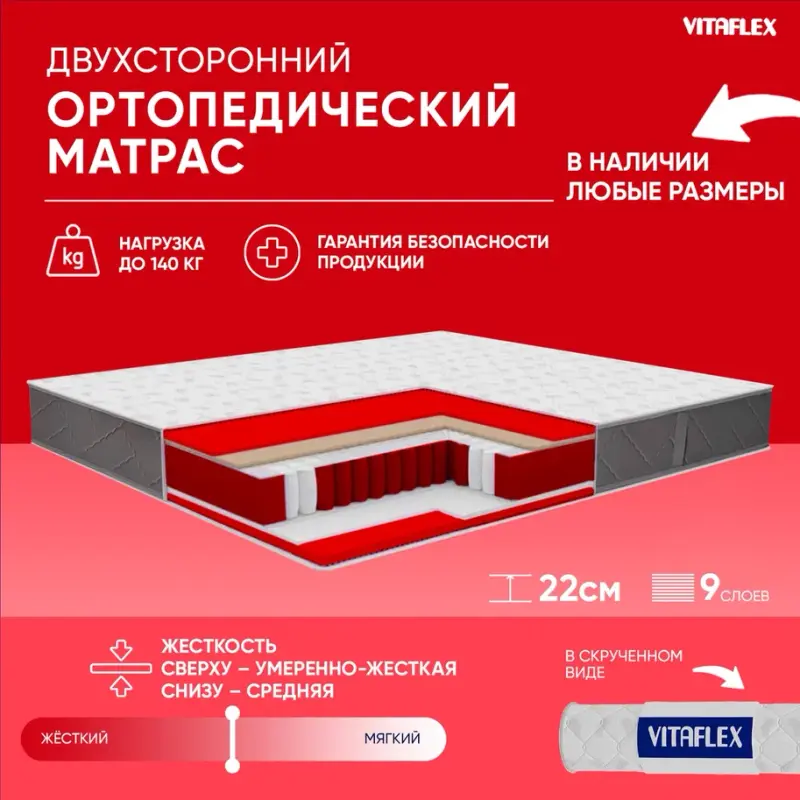 

Ортопедический матрас VITAFLEX Anatomic M Sk 135x185, Белый;серый, Vitaflex Anatomic M Sk