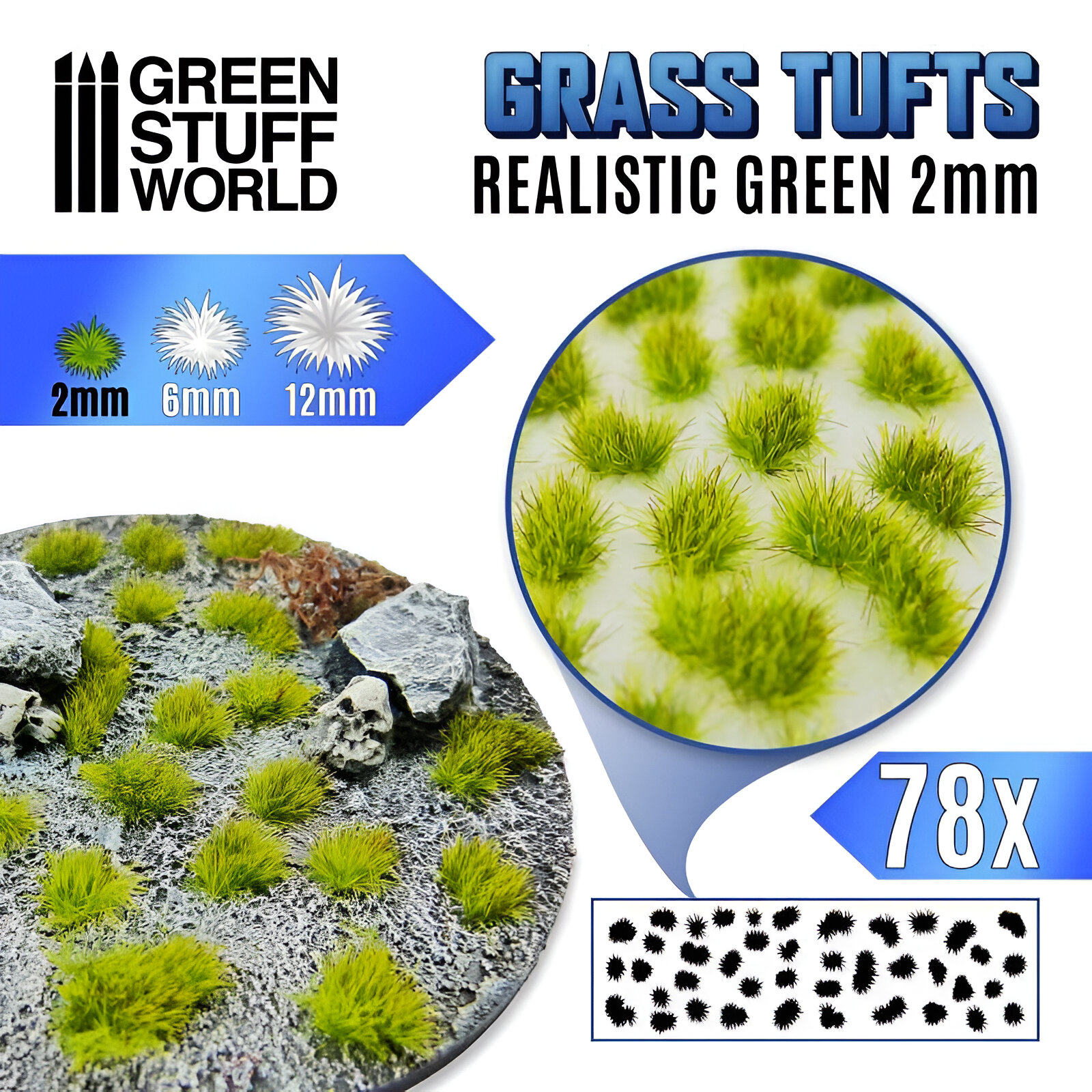 

Пучки травы для моделирования Green Stuff World Grass Tufts 2 mm Realistic Green, Grass Tufts