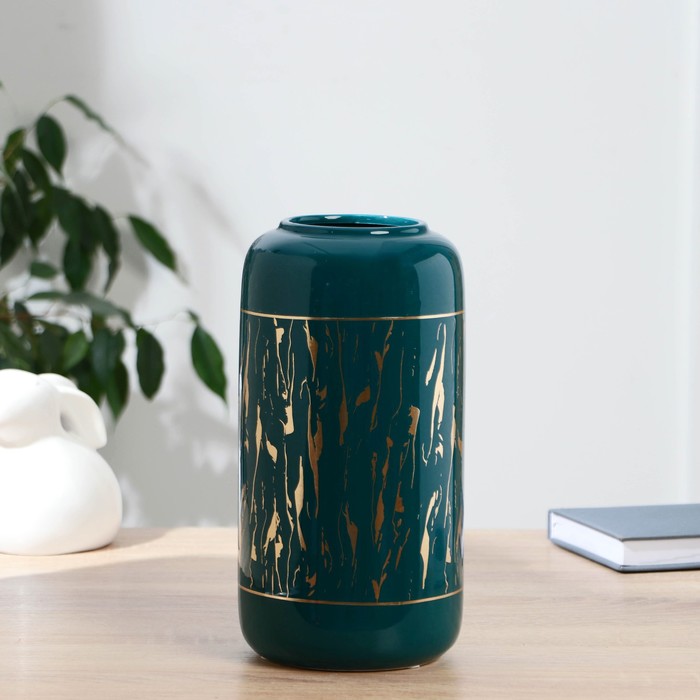 

Ваза керамика настольная Ксавира d=7.5см, h26х13см, зелёный