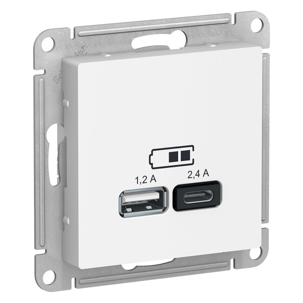 

Розетка USB A+C 2,4 A Schneider Electric Атлас Дизайн без рамки белая, Белый