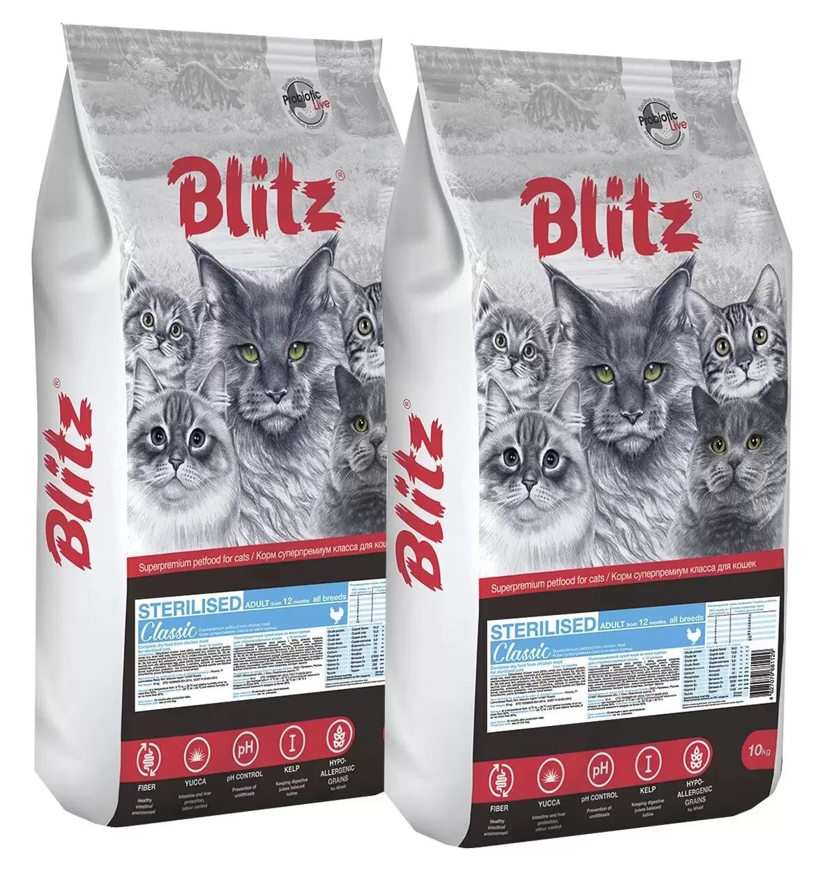 Сухой корм для кошек BLITZ CLASSIC ADULT CAT STERILISED CHICKEN с курицей 2шт по 10кг 10426₽