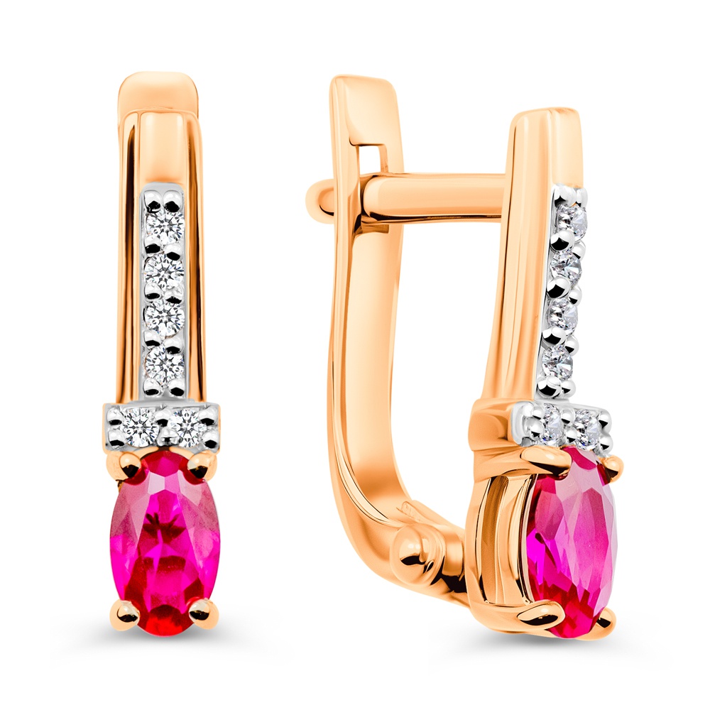

Серьги из золота 585Gold 102010889, рубин искусственный/бриллиант, 102010889