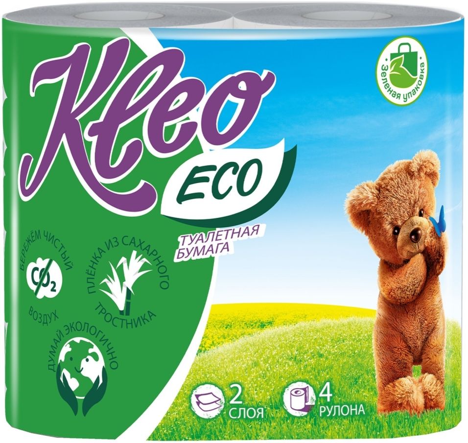 Туалетная бумага Kleo Eco 4 рулона 2 слоя пакеты для уборки за собаками с печатью 3 рулона по 15 пакетов розовый