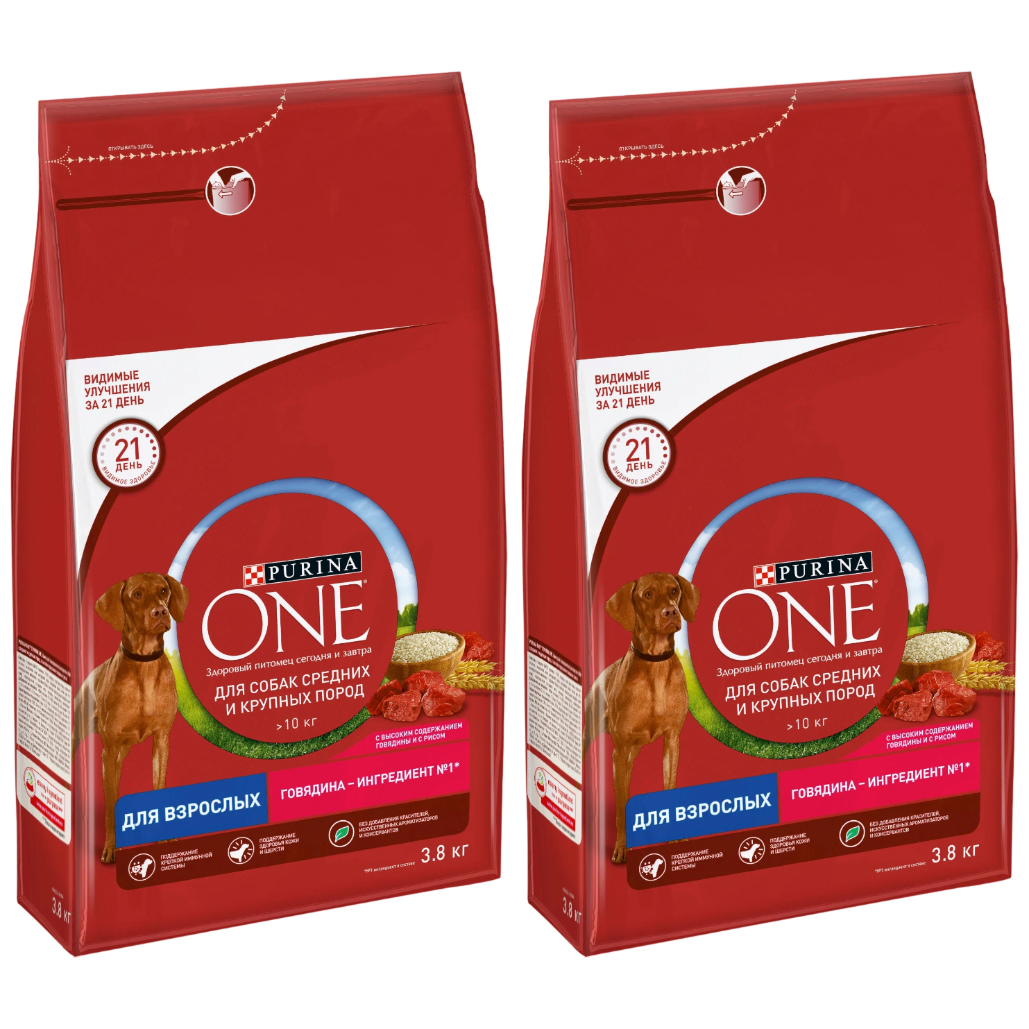 

Сухой корм для собак средних и крупных пород Purina One, курица и рис, 2 шт по 3,8 кг