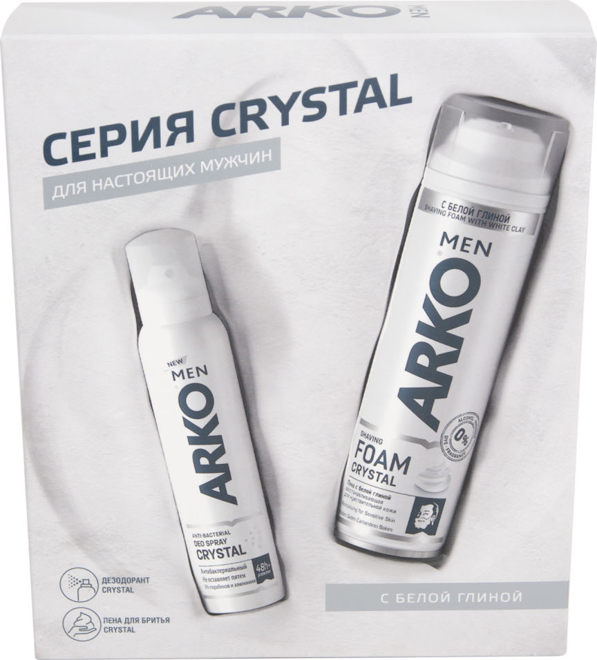 фото Подарочный набор arko men crystal пена для бритья 200мл и дезодорант 150мл