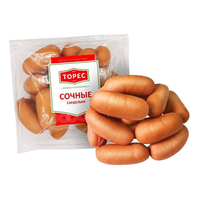 

Сардельки Торес Сочные вареные +-1 кг