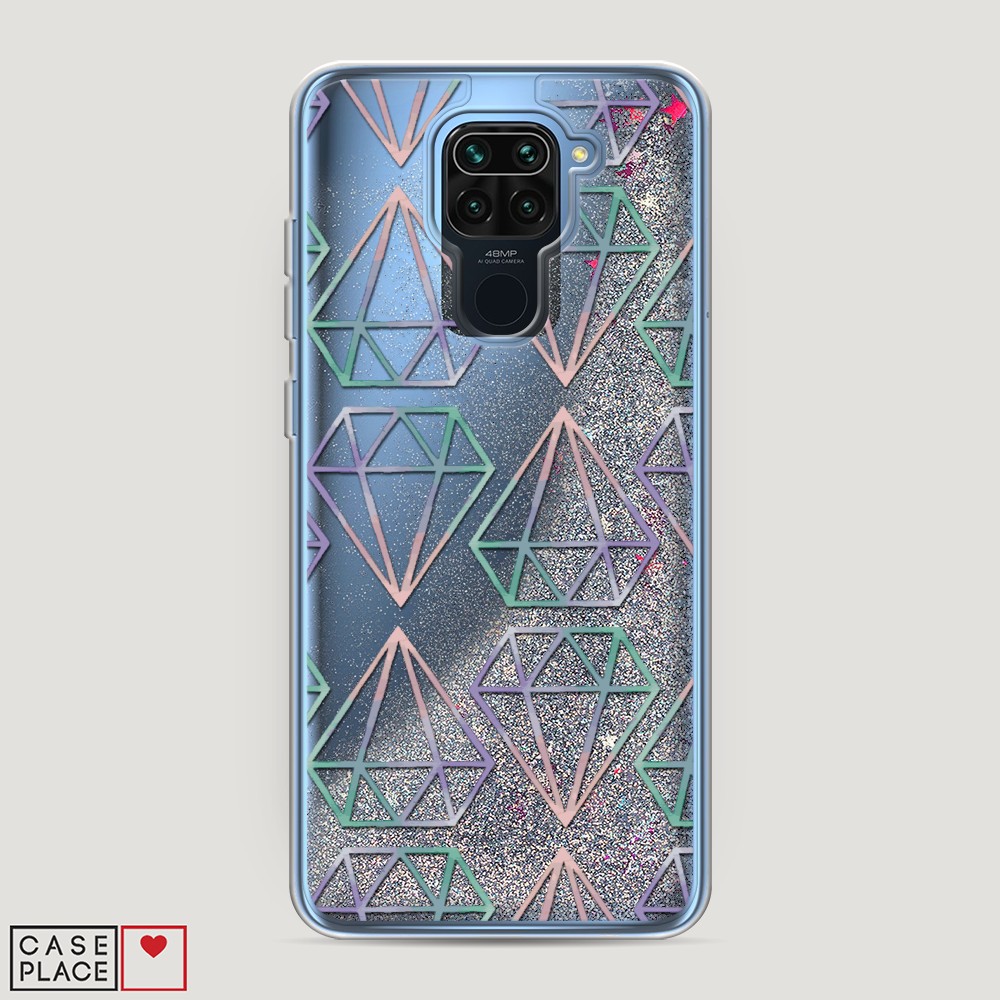 фото Жидкий чехол с блестками "бриллианты голографика" на xiaomi redmi note 9 awog