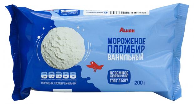 Мороженое пломбир АШАН Красная птица ванильный БЗМЖ 200 г 120₽