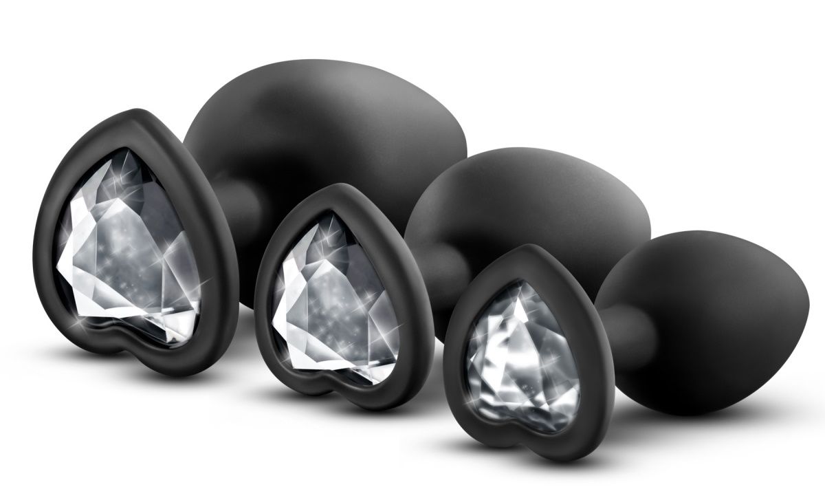 фото Набор из 3 пробок с кристаллом-сердечком blush novelties bling plugs training kit черные