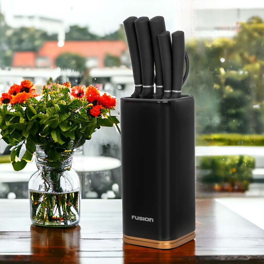 

Набор кухонных ножей Fusion SKSS6103, 5шт на подставке с ножницами , black, Черный, SKSS6103_black