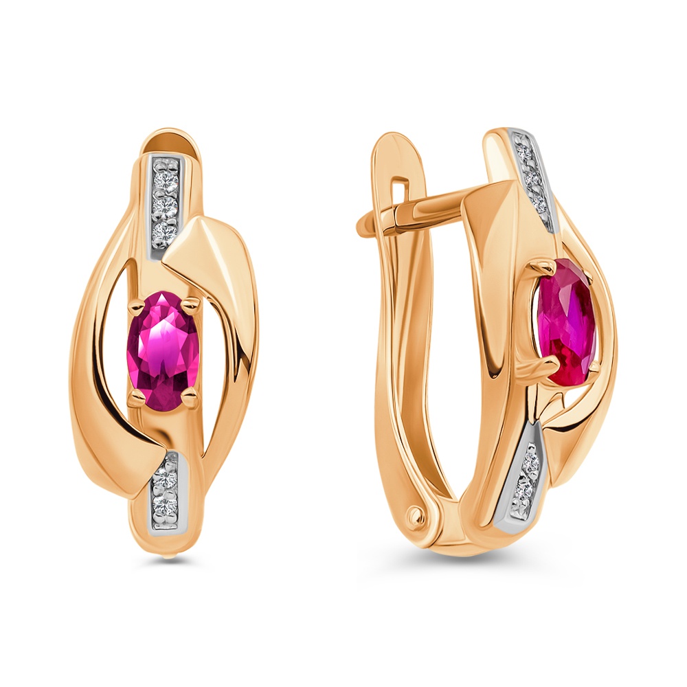 

Серьги из золота 585Gold 102009576, рубин искусственный/бриллиант, 102009576