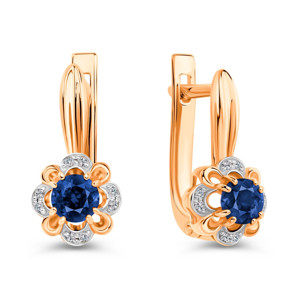 

Серьги из золота 585Gold 102009289, сапфир искусственный/бриллиант, 102009289