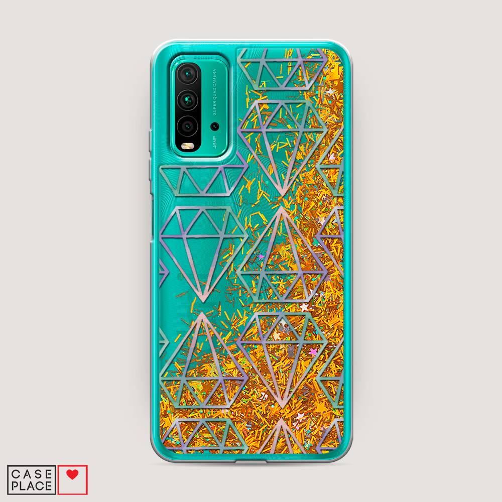 фото Жидкий чехол с блестками "бриллианты голографика" на xiaomi redmi 9t awog