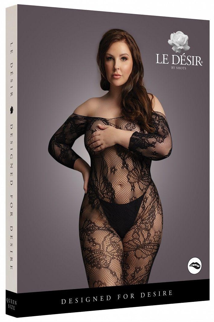 фото Ажурный кэтсьюит с доступом shots media bv lace sleeved bodystocking черный xl-xxxl