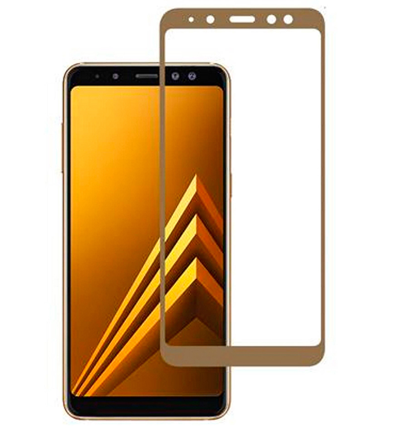 

Защитное стекло 2D для Samsung A8 (2018) золотое в т/у