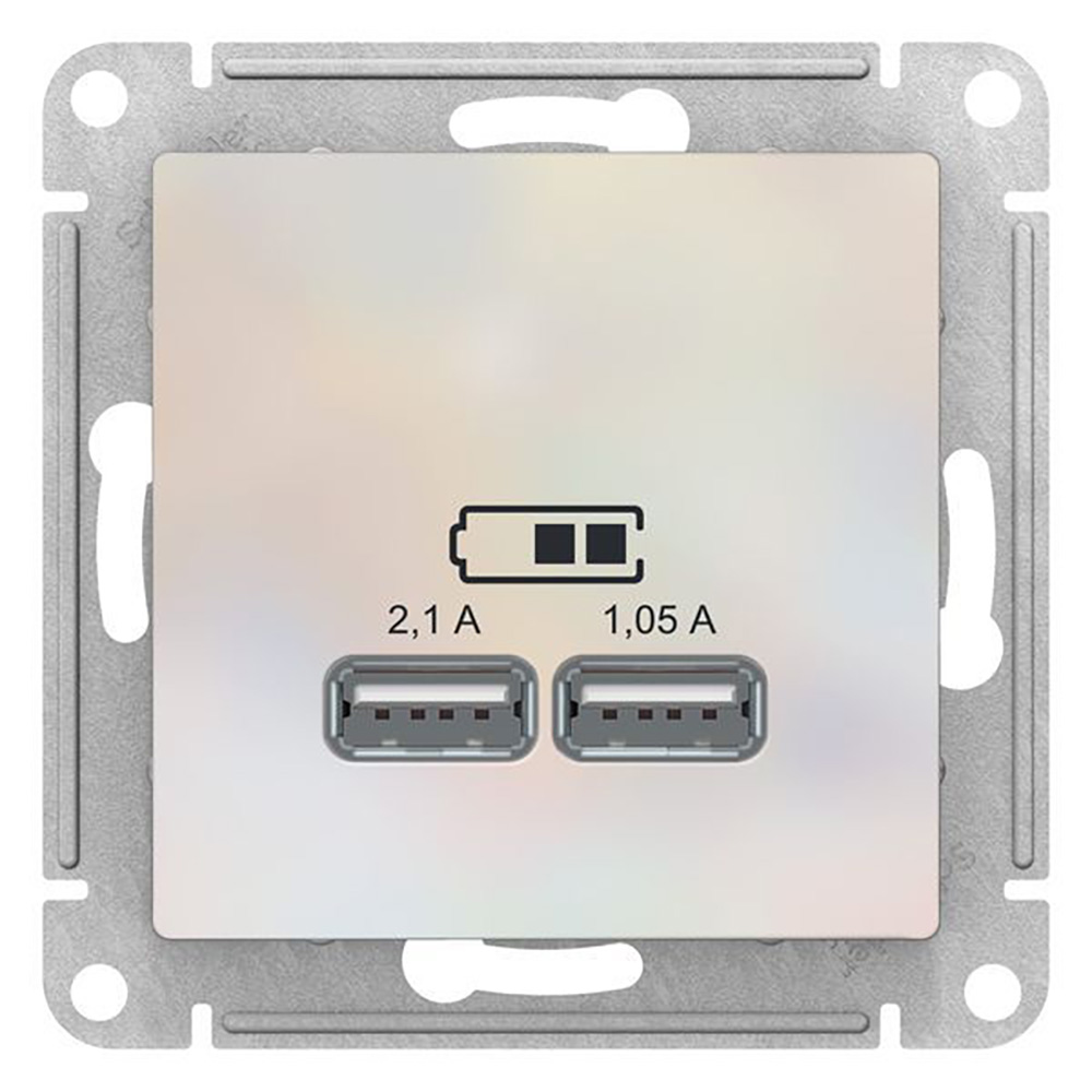 Розетка USB двойная Schneider Атлас Дизайн жемчуг без рамки миска пластиковая двойная жёлтый перламутр 29 5 х 16 5 х 5 см