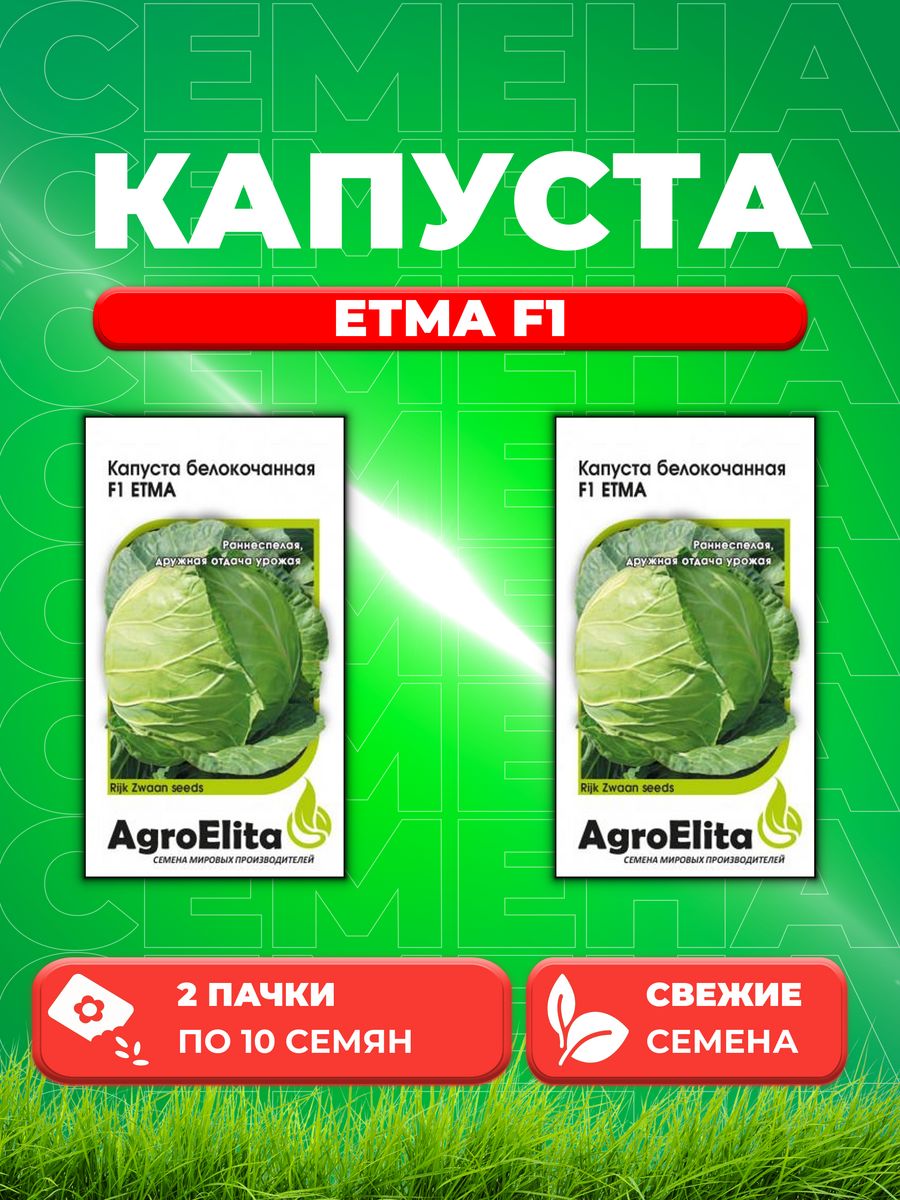 Семена капуста белокочанная Етма F1 AgroElita 1999950195-2 2 уп 299₽