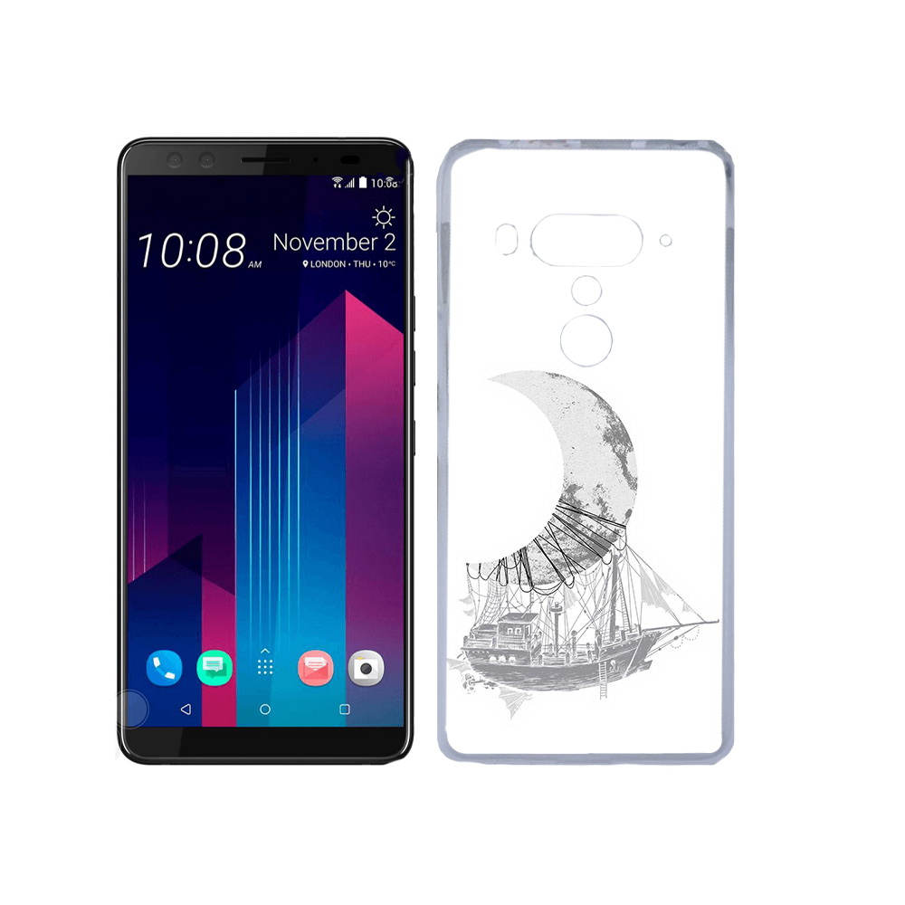 

Чехол MyPads Tocco для HTC U12+ черно белый корабль полумесяц, Прозрачный, Tocco