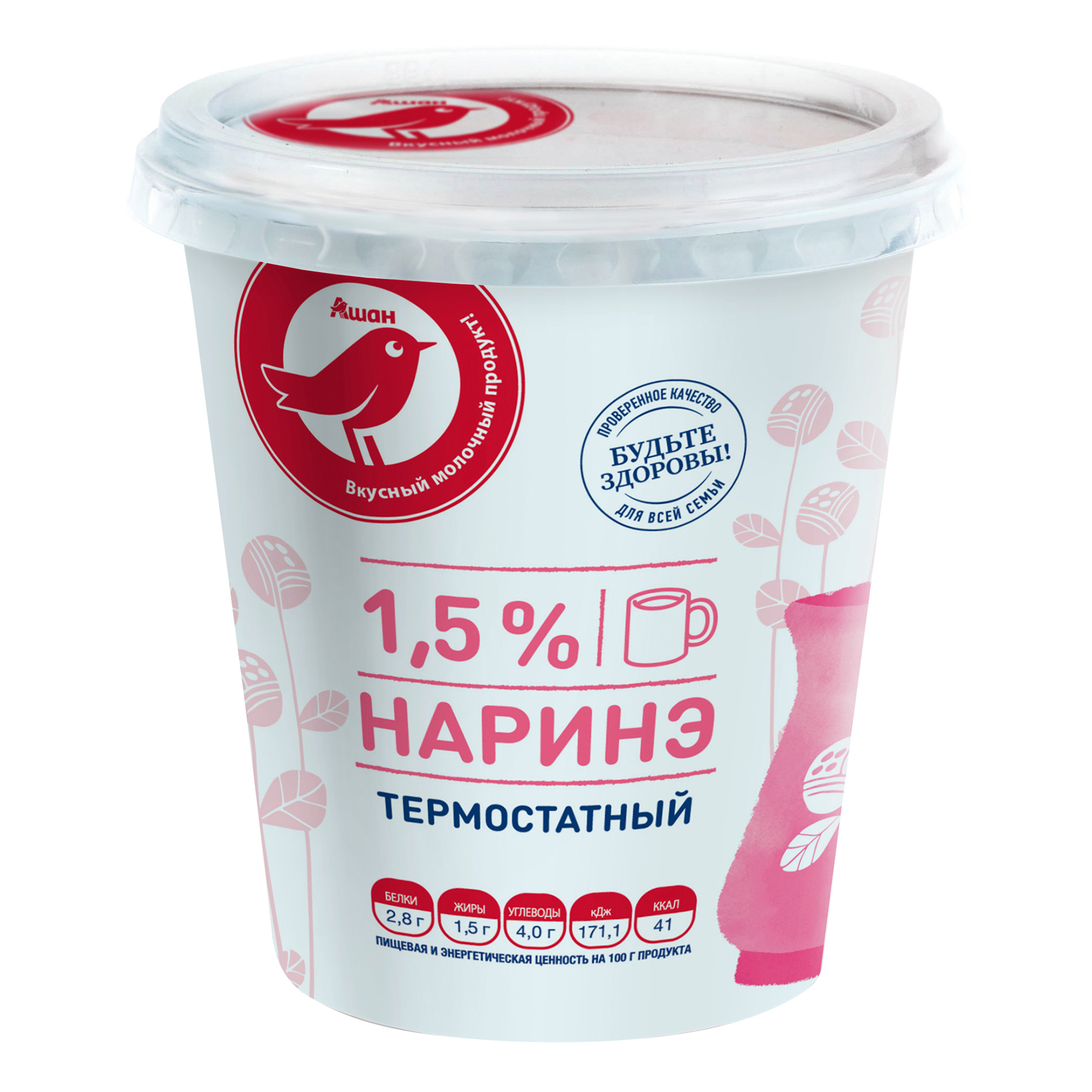 Продукт кисломолочный АШАН Красная птица Наринэ термостатный 1,5% 350 г