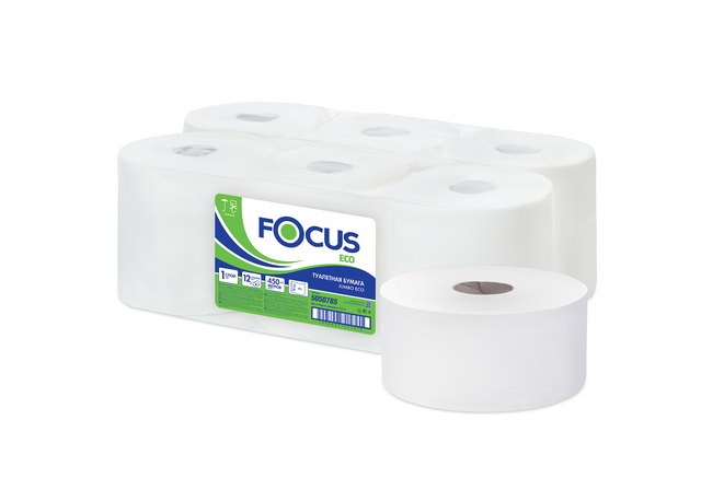 Бумага туалетная FOCUS JUMBO ECO 1-сл 450 м в рулоне  БЕЛАЯ H-5050785 туалетная бумага focus 2 слойная 64 рулона по 16 2 м economic choice