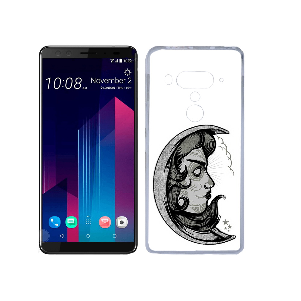 

Чехол MyPads Tocco для HTC U12+ черно белая луна с лицом, Прозрачный, Tocco