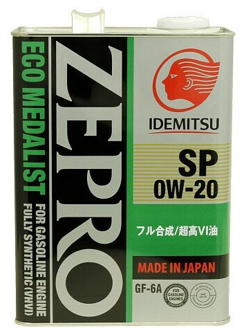 Моторное масло Idemitsu синтетическое Zepro Eco Medalist SP/GF-6A 0W20 4л