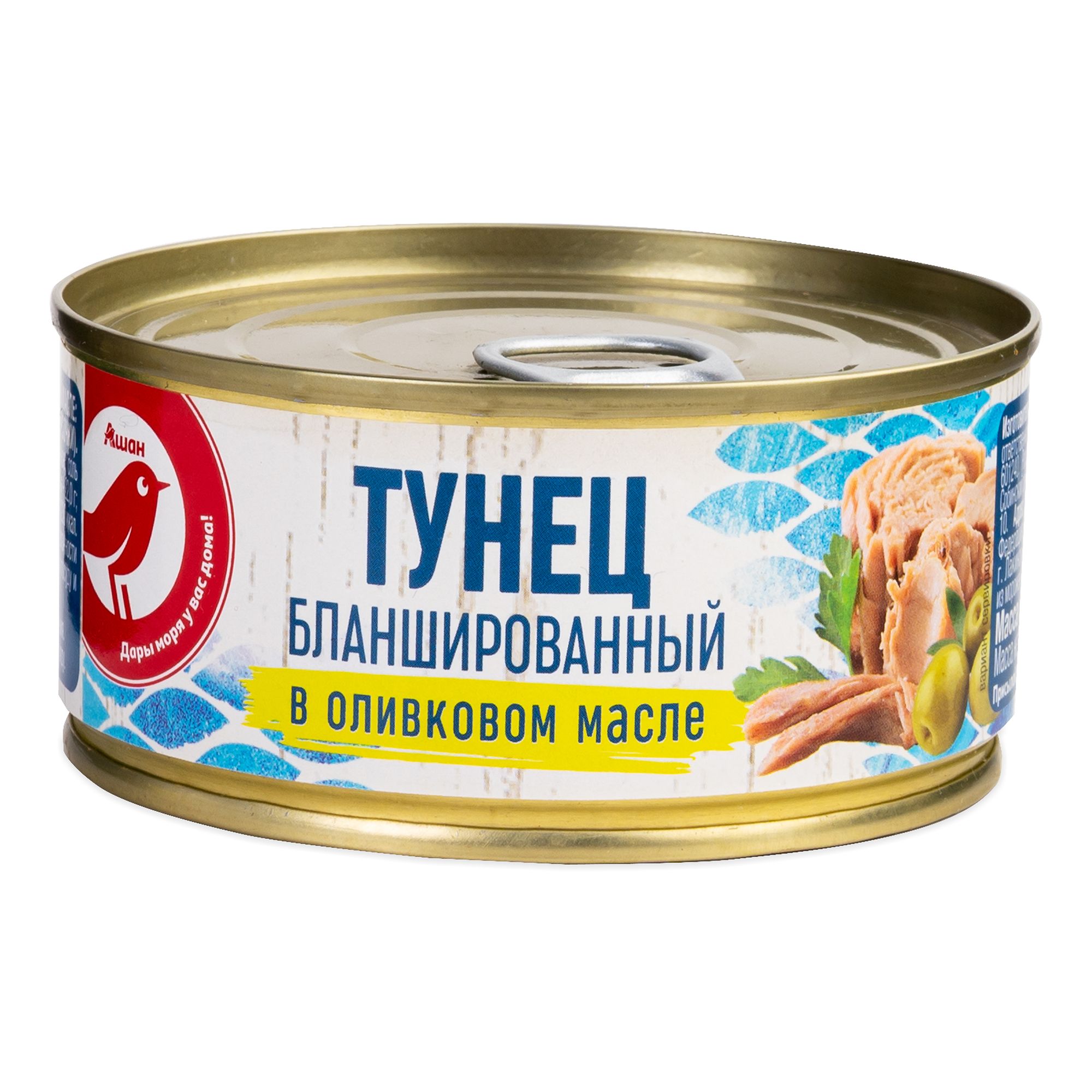

Тунец желтоперый АШАН Красная птица бланшированный в оливковом масле 160 г
