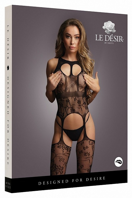 

Ажурный кэтсьюит Shots Media BV Lace Suspender Bodystocking With Round Neck черный S-L