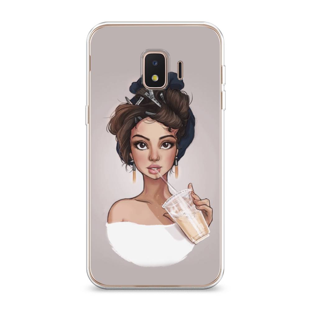 

Чехол на Samsung Galaxy J2 Core (2020) "Девушка с фраппе", Серый, 2100550-6