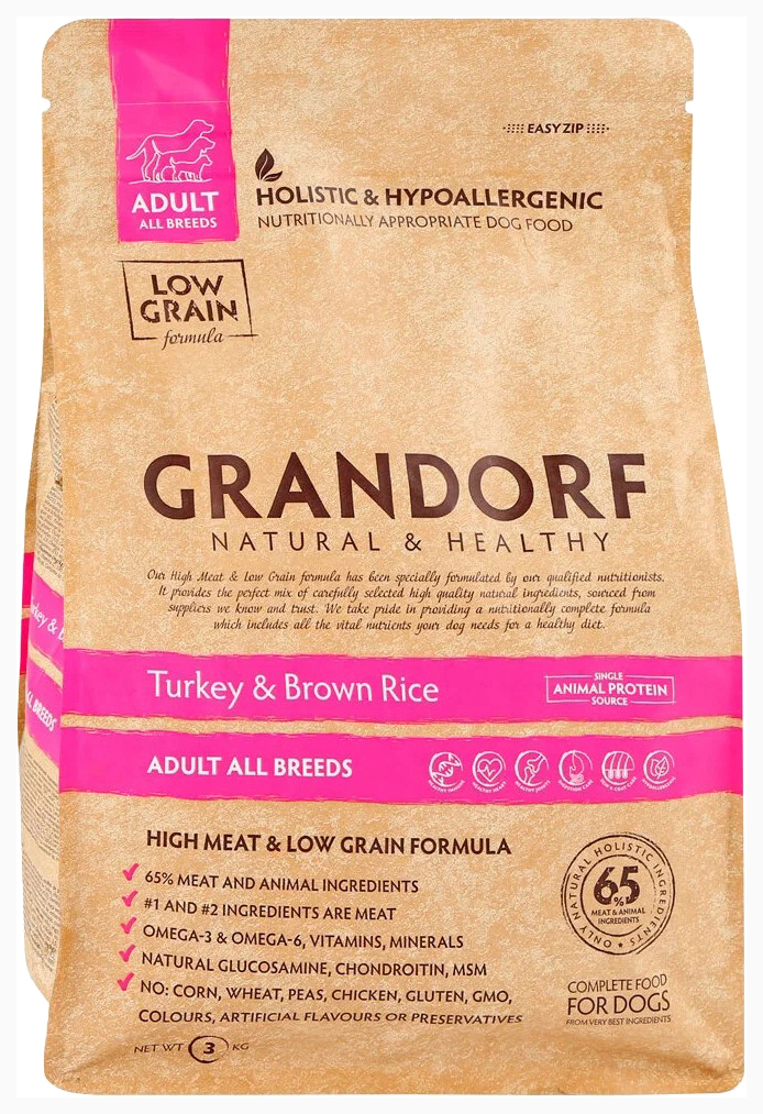 

GRANDORF GRANDORF ADULT ALL BREEDS TURKEY & BROWN RICE низкозерновой для взрослых собак вс