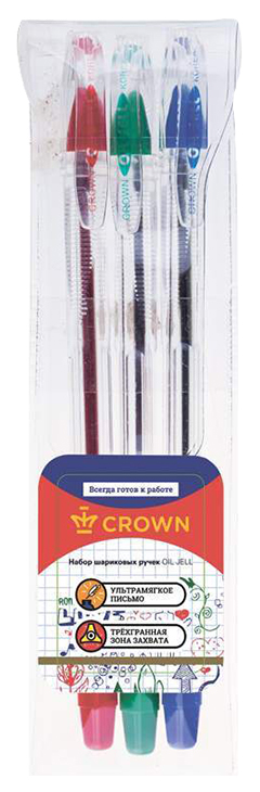 фото Набор шариковых ручек crown oil jell черных 3 шт.
