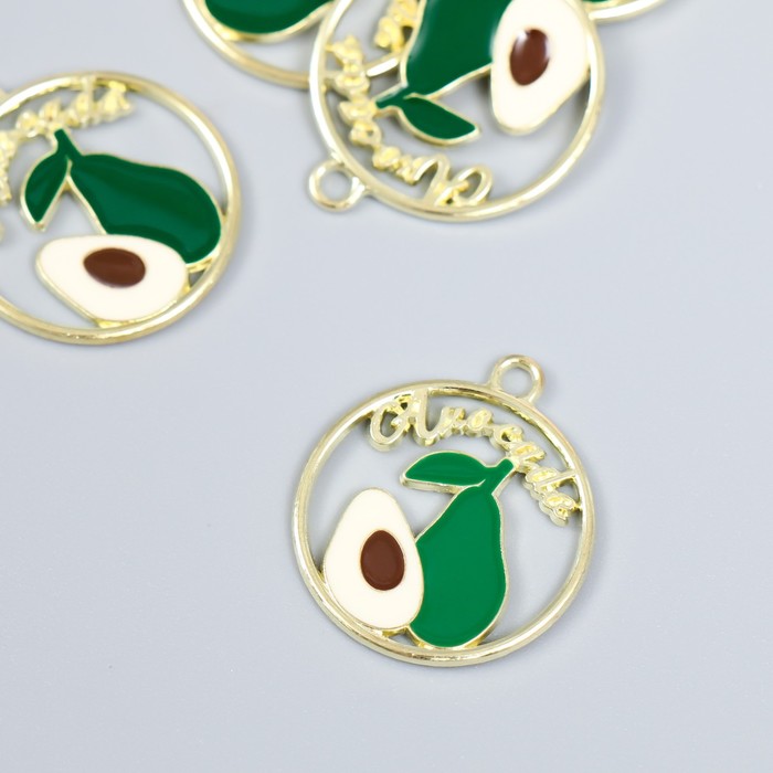 

Декор для творчества металл, эмаль "Авокадо и половинка авокадо в круге" золото 2,1х2,5 см, Разноцветный