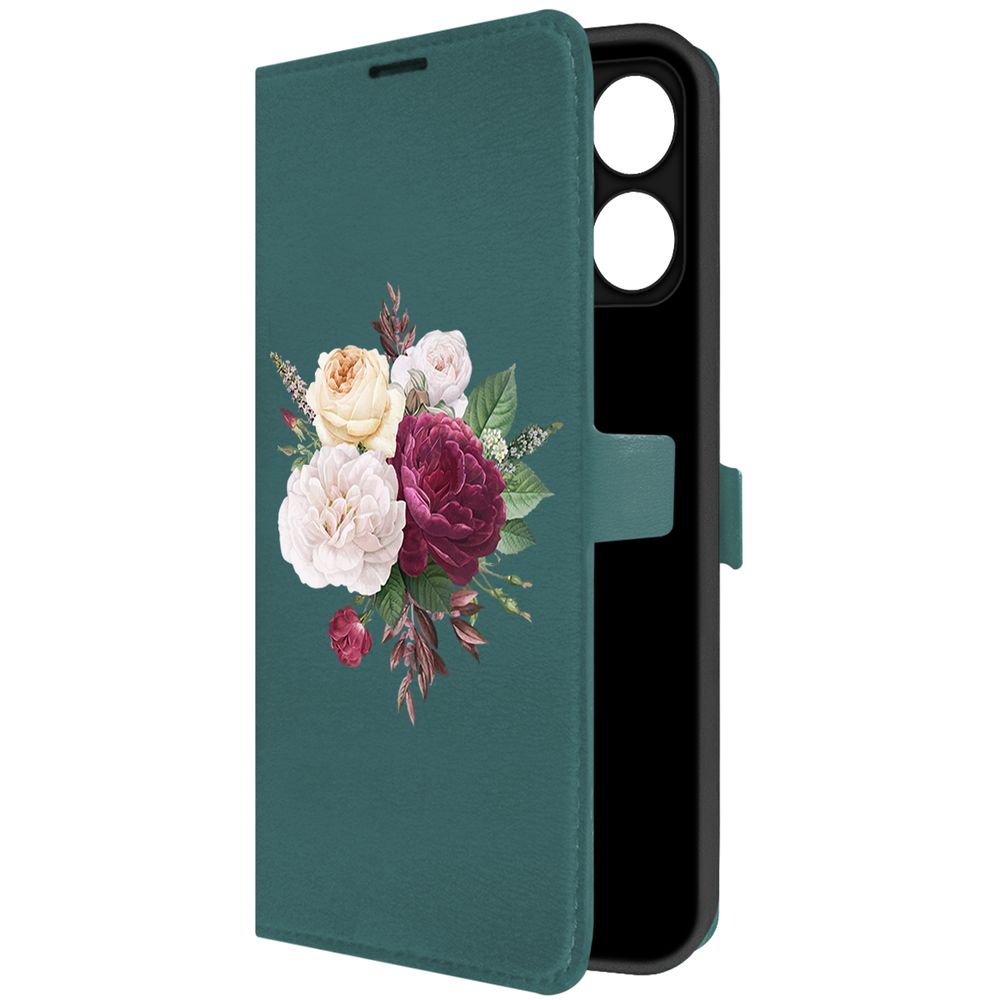 

Чехол-книжка Krutoff Eco Book для Realme Note 50 Цветочная композиция (зелный опал), Зеленый