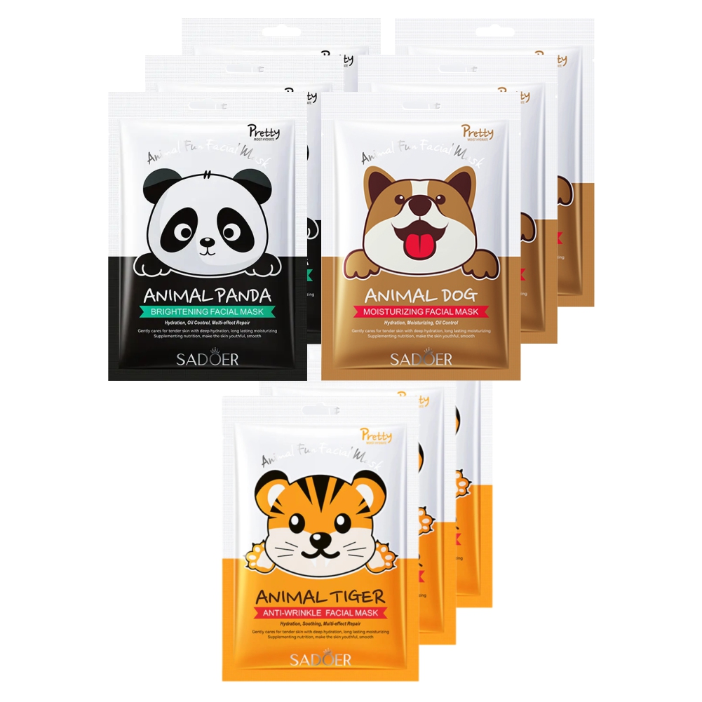 Набор тканевых масок для лица Sadoer с рисунком панды собаки и тигра 25 г 5 шт собаки письма на заметку