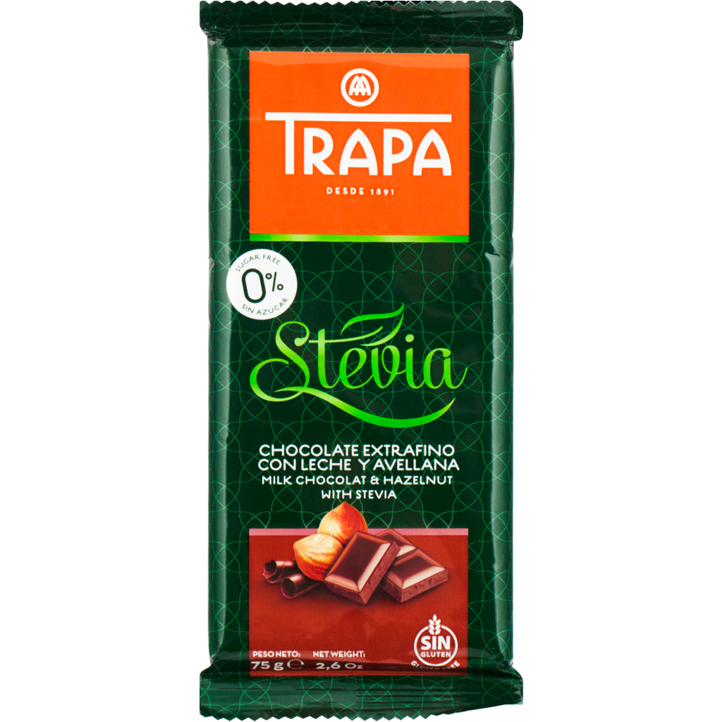 Шоколад Trapa молочный с фундуком и со стевией 27% 75 г