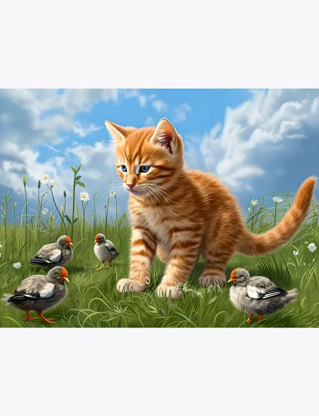 

Алмазная мозаика на подрамнике Котёнок с цыплятами, 40x30 см, 63302, ПРА-293