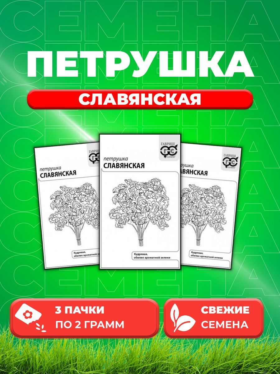 

Семена Петрушка кудрявая Славянская 2 г б/п с евроотв. 3уп