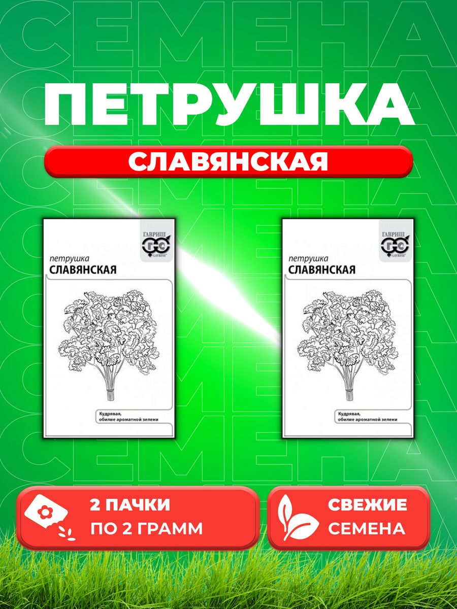 

Семена Петрушка кудрявая Славянская 2 г б/п с евроотв. 2уп