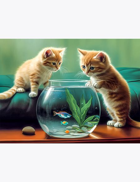 

Алмазная мозаика без подрамника Котики и аквариум, 130x100 см, 63274, РА-290
