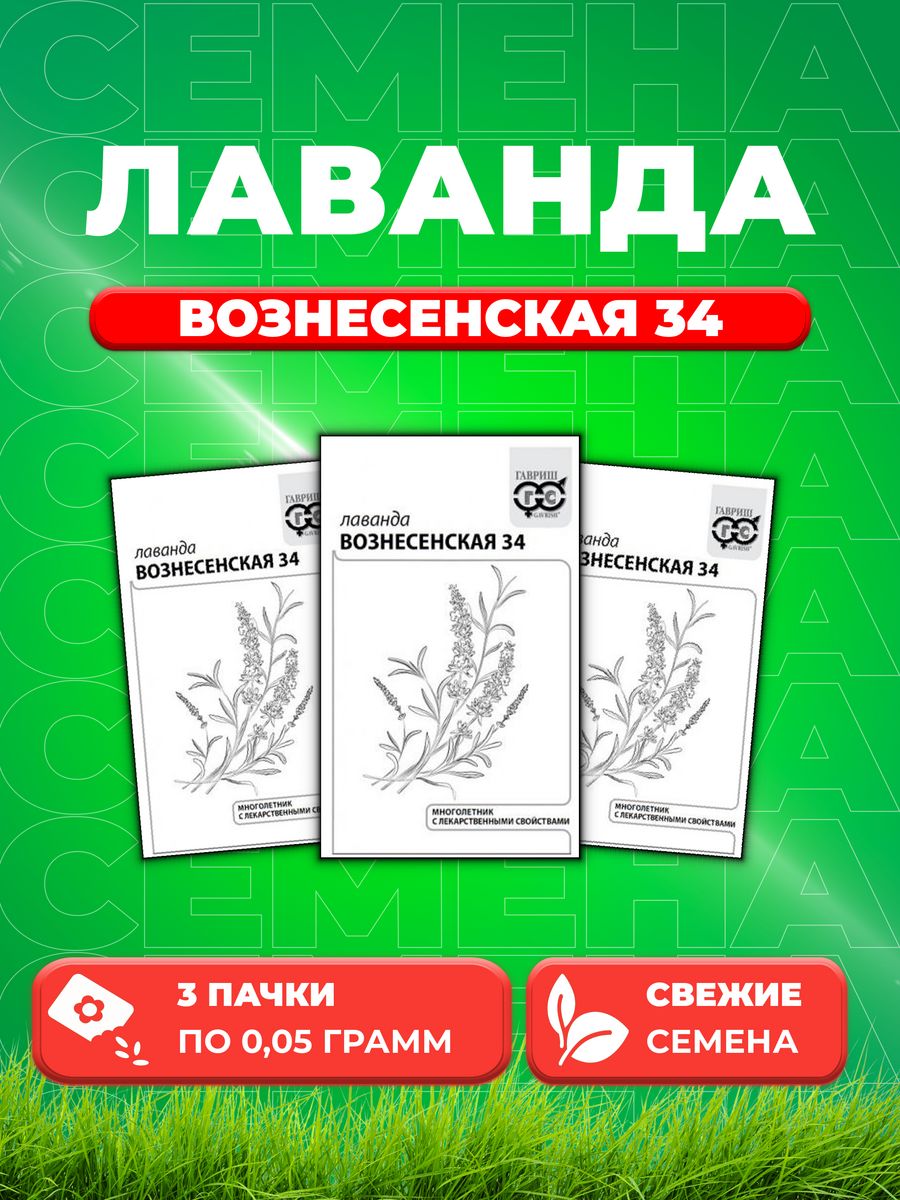 

Семена Лаванда узколистная Вознесенская 34 0,05 г б/п 3уп