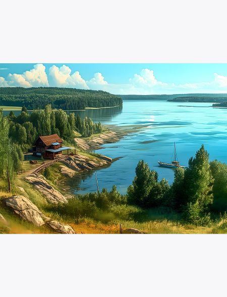 

Алмазная мозаика без подрамника Домик у реки, 50x40 см, 30 цветов, 63253, РА-288