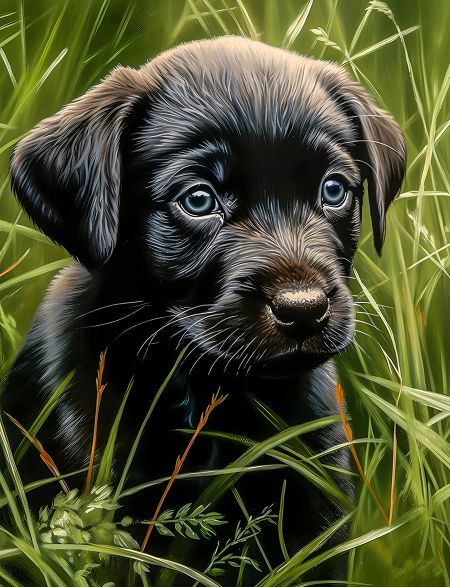 

Алмазная мозаика без подрамника Чёрный щенок, 50x40 см, 30 цветов, 63213, РА-284