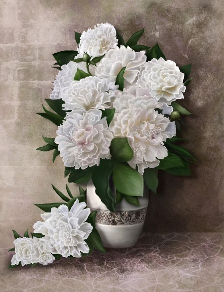 

Алмазная мозаика без подрамника Белые Пионы в Вазе, 40x30 см, 30 цветов, 54646, РА-050
