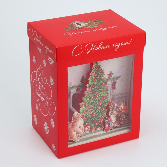 

Коробка с 3D эффектом Дарите Счастье Чудо обязательно случится 18 х 14 х 23 см, Красный