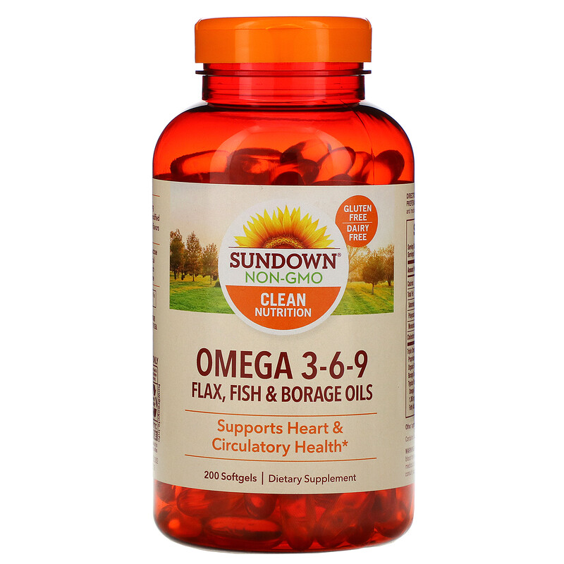 

омега жирные кислоты Sundown Naturals Omega 3-6-9 Flax Fish & Borage Oils Омега 3-6-9 200