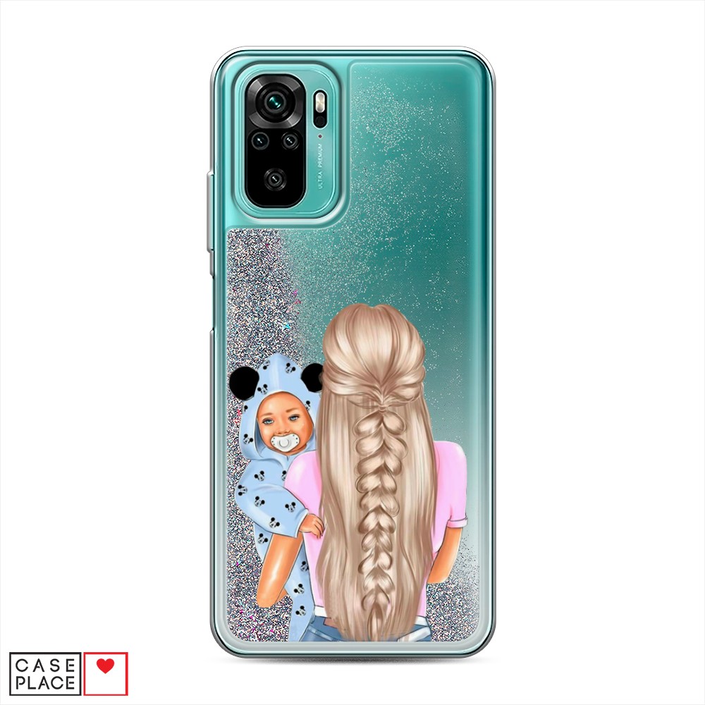 фото Жидкий чехол с блестками "молодая мама" на xiaomi redmi note 10 awog