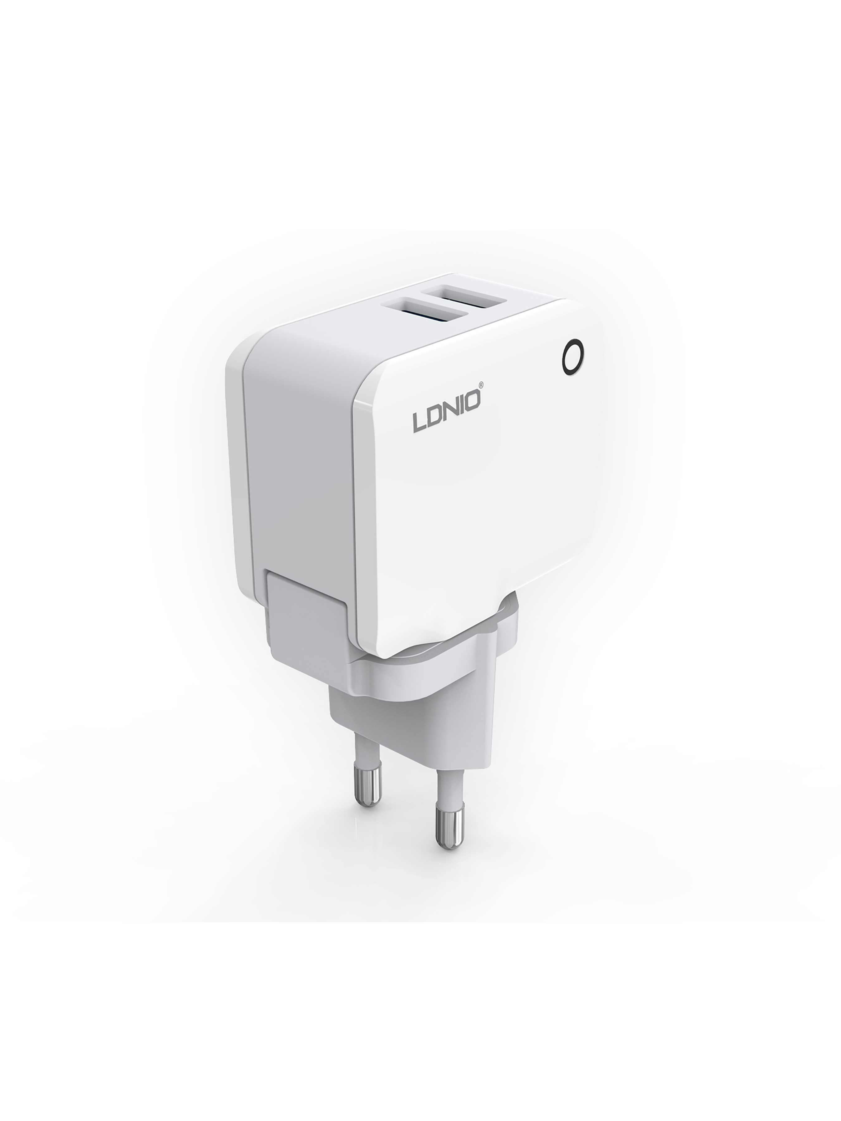 фото Сетевое зарядное устройство ldnio a2203, 2 usb, 2,4 a, lightning, white