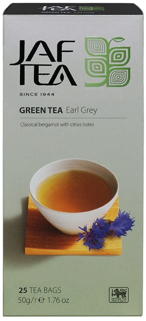 Чай зелёный JAF TEA Green Earl Grey с ароматом бергамота, 25 пак.